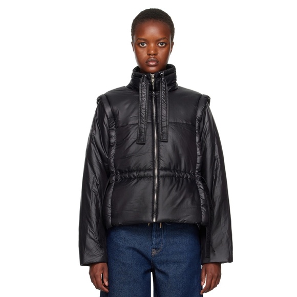 GANNI Black Cinch Waist Puffer Jacket - EU 42 - Picture 4 of 14